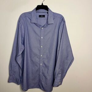 Hart Schaffner Marx Long Sleeve, Blue & White Herringbone, Button Down Shirt